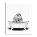 Funny Hippo in a Tub Bathroom, 24 x 30 Inch Framed Giclée Print