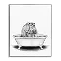 Funny Hippo in a Tub Bathroom, 24 x 30 Inch Framed Giclée Print