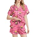 Funny Pajamas for Women Set Print Satin Loungewear Pjs Short Sleeve Button Down Top and Shorts Sets Sleepwear XS-3XL