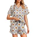 Funny Pajamas for Women Set Print Satin Loungewear Pjs Short Sleeve Button Down Top and Shorts Sets Sleepwear XS-3XL