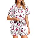 Funny Pajamas for Women Set Print Satin Loungewear Pjs Short Sleeve Button Down Top and Shorts Sets Sleepwear XS-3XL