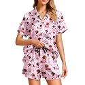 Funny Pajamas for Women Set Print Satin Loungewear Pjs Short Sleeve Button Down Top and Shorts Sets Sleepwear XS-3XL