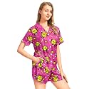 Funny Pajamas for Women Set Print Satin Loungewear Pjs Short Sleeve Button Down Top and Shorts Sets Sleepwear XS-3XL