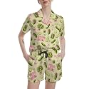 Funny Pajamas for Women Set Print Satin Loungewear Pjs Short Sleeve Button Down Top and Shorts Sets Sleepwear XS-3XL