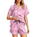 Funny Pajamas for Women Set Print Satin Loungewear Pjs Short Sleeve Button Down Top and Shorts Sets Sleepwear XS-3XL