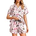 Funny Pajamas for Women Set Print Satin Loungewear Pjs Short Sleeve Button Down Top and Shorts Sets Sleepwear XS-3XL