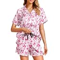 Funny Pajamas for Women Set Print Satin Loungewear Pjs Short Sleeve Button Down Top and Shorts Sets Sleepwear XS-3XL