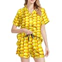 Funny Pajamas for Women Set Print Satin Loungewear Pjs Short Sleeve Button Down Top and Shorts Sets Sleepwear XS-3XL