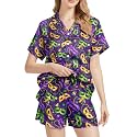 Funny Pajamas for Women Set Print Satin Loungewear Pjs Short Sleeve Button Down Top and Shorts Sets Sleepwear XS-3XL