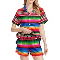 Funny Pajamas for Women Set Print Satin Loungewear Pjs Short Sleeve Button Down Top and Shorts Sets Sleepwear XS-3XL