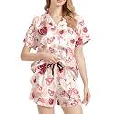 Funny Pajamas for Women Set Print Satin Loungewear Pjs Short Sleeve Button Down Top and Shorts Sets Sleepwear XS-3XL