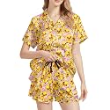 Funny Pajamas for Women Set Print Satin Loungewear Pjs Short Sleeve Button Down Top and Shorts Sets Sleepwear XS-3XL