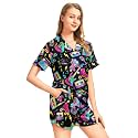 Funny Pajamas for Women Set Print Satin Loungewear Pjs Short Sleeve Button Down Top and Shorts Sets Sleepwear XS-3XL