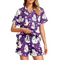 Funny Pajamas for Women Set Print Satin Loungewear Pjs Short Sleeve Button Down Top and Shorts Sets Sleepwear XS-3XL