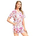 Funny Pajamas for Women Set Print Satin Loungewear Pjs Short Sleeve Button Down Top and Shorts Sets Sleepwear XS-3XL