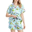 Funny Pajamas for Women Set Print Satin Loungewear Pjs Short Sleeve Button Down Top and Shorts Sets Sleepwear XS-3XL