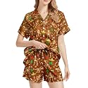 Funny Pajamas for Women Set Print Satin Loungewear Pjs Short Sleeve Button Down Top and Shorts Sets Sleepwear XS-3XL
