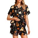 Funny Pajamas for Women Set Print Satin Loungewear Pjs Short Sleeve Button Down Top and Shorts Sets Sleepwear XS-3XL