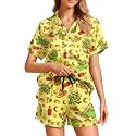 Funny Pajamas for Women Set Print Satin Loungewear Pjs Short Sleeve Button Down Top and Shorts Sets Sleepwear XS-3XL