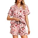 Funny Pajamas for Women Set Print Satin Loungewear Pjs Short Sleeve Button Down Top and Shorts Sets Sleepwear XS-3XL
