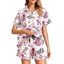 Funny Pajamas for Women Set Print Satin Loungewear Pjs Short Sleeve Button Down Top and Shorts Sets Sleepwear XS-3XL