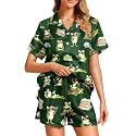 Funny Pajamas for Women Set Print Satin Loungewear Pjs Short Sleeve Button Down Top and Shorts Sets Sleepwear XS-3XL