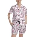 Funny Pajamas for Women Set Print Satin Loungewear Pjs Short Sleeve Button Down Top and Shorts Sets Sleepwear XS-3XL