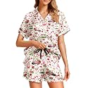 Funny Pajamas for Women Set Print Satin Loungewear Pjs Short Sleeve Button Down Top and Shorts Sets Sleepwear XS-3XL