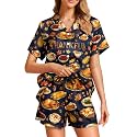 Funny Pajamas for Women Set Print Satin Loungewear Pjs Short Sleeve Button Down Top and Shorts Sets Sleepwear XS-3XL