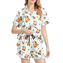 Funny Pajamas for Women Set Print Satin Loungewear Pjs Short Sleeve Button Down Top and Shorts Sets Sleepwear XS-3XL