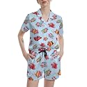 Funny Pajamas for Women Set Print Satin Loungewear Pjs Short Sleeve Button Down Top and Shorts Sets Sleepwear XS-3XL