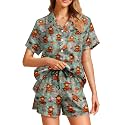 Funny Pajamas for Women Set Print Satin Loungewear Pjs Short Sleeve Button Down Top and Shorts Sets Sleepwear XS-3XL