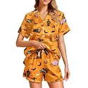 Funny Pajamas for Women Set Print Satin Loungewear Pjs Short Sleeve Button Down Top and Shorts Sets Sleepwear XS-3XL