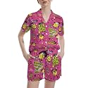 Funny Pajamas for Women Set Print Satin Loungewear Pjs Short Sleeve Button Down Top and Shorts Sets Sleepwear XS-3XL
