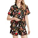Funny Pajamas for Women Set Print Satin Loungewear Pjs Short Sleeve Button Down Top and Shorts Sets Sleepwear XS-3XL