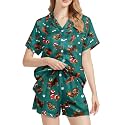 Funny Pajamas for Women Set Print Satin Loungewear Pjs Short Sleeve Button Down Top and Shorts Sets Sleepwear XS-3XL
