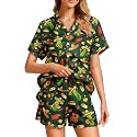 Funny Pajamas for Women Set Print Satin Loungewear Pjs Short Sleeve Button Down Top and Shorts Sets Sleepwear XS-3XL