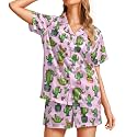 Funny Pajamas for Women Set Print Satin Loungewear Pjs Short Sleeve Button Down Top and Shorts Sets Sleepwear XS-3XL