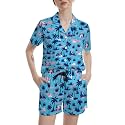 Funny Pajamas for Women Set Print Satin Loungewear Pjs Short Sleeve Button Down Top and Shorts Sets Sleepwear XS-3XL