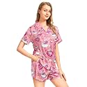 Funny Pajamas for Women Set Print Satin Loungewear Pjs Short Sleeve Button Down Top and Shorts Sets Sleepwear XS-3XL