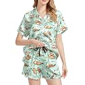 Funny Pajamas for Women Set Print Satin Loungewear Pjs Short Sleeve Button Down Top and Shorts Sets Sleepwear XS-3XL