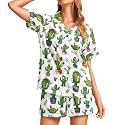 Funny Pajamas for Women Set Print Satin Loungewear Pjs Short Sleeve Button Down Top and Shorts Sets Sleepwear XS-3XL