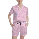 Funny Pajamas for Women Set Print Satin Loungewear Pjs Short Sleeve Button Down Top and Shorts Sets Sleepwear XS-3XL