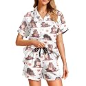 Funny Pajamas for Women Set Print Satin Loungewear Pjs Short Sleeve Button Down Top and Shorts Sets Sleepwear XS-3XL