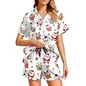 Funny Pajamas for Women Set Print Satin Loungewear Pjs Short Sleeve Button Down Top and Shorts Sets Sleepwear XS-3XL