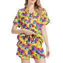 Funny Pajamas for Women Set Print Satin Loungewear Pjs Short Sleeve Button Down Top and Shorts Sets Sleepwear XS-3XL