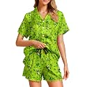 Funny Pajamas for Women Set Print Satin Loungewear Pjs Short Sleeve Button Down Top and Shorts Sets Sleepwear XS-3XL
