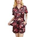 Funny Pajamas for Women Set Print Satin Loungewear Pjs Short Sleeve Button Down Top and Shorts Sets Sleepwear XS-3XL