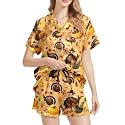 Funny Pajamas for Women Set Print Satin Loungewear Pjs Short Sleeve Button Down Top and Shorts Sets Sleepwear XS-3XL