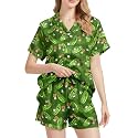 Funny Pajamas for Women Set Print Satin Loungewear Pjs Short Sleeve Button Down Top and Shorts Sets Sleepwear XS-3XL